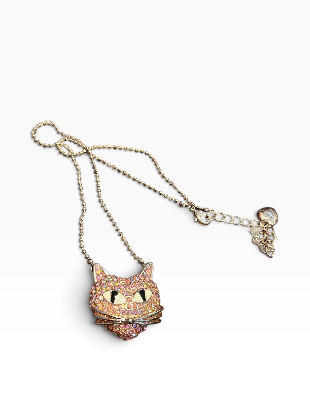 Betsey Johnson Pink Pave Cat Necklace